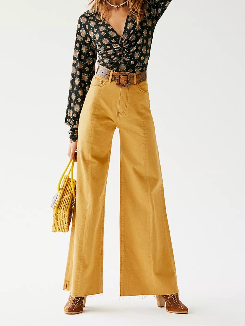 Neon Blonde Siren Sweep High-Waist Wide Leg Mustard Jeans